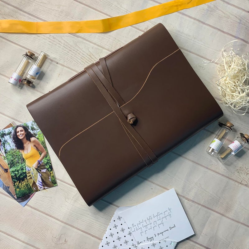 Rustic Town Full Grain Leather Photo Album with Gift Box - Scrapbook Style Pages (Large, Brown) - Image 5